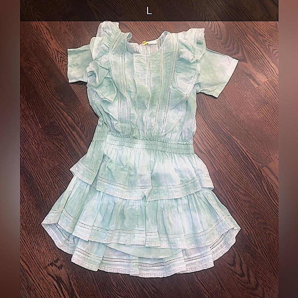 LoveShackFancy Ruffled Natasha mini dress Ombré Sea Foam Green size L